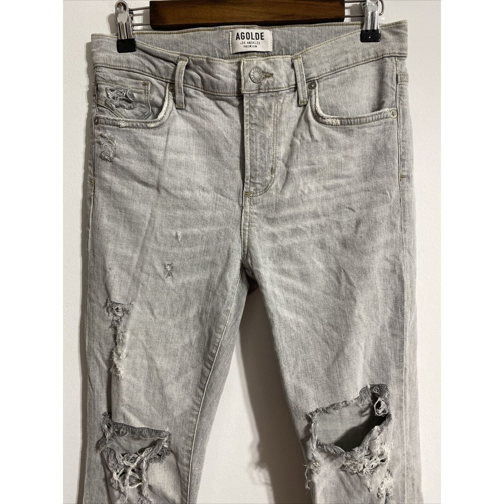 AGOLDE Jeans Women's 26 Gray Grey High Rise Ankle Skinny Stretch Distressed - Picture 3 of 14